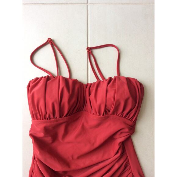 No Brand Swim One Piece Swimsuit Pleated Ruched Swimwear Rust - Picture 2 of 8